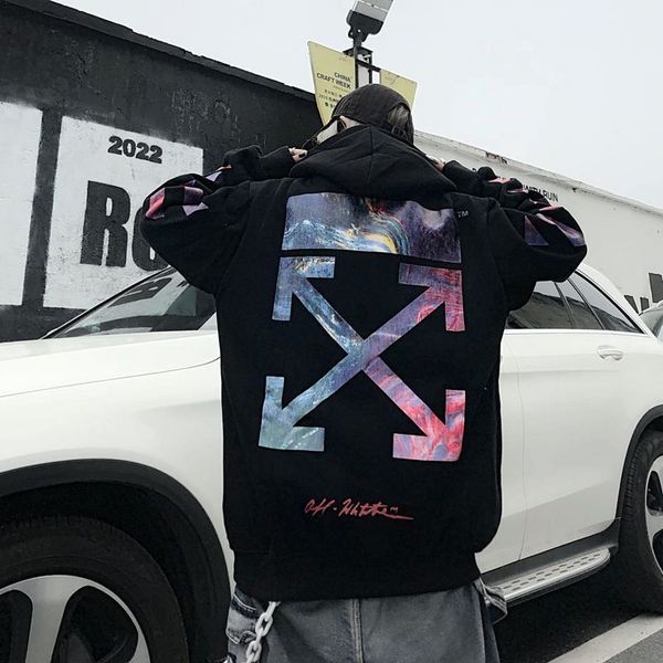 

fashion brand new oil painting arrow versatile loose plush men's and women's hooded sweater, Black
