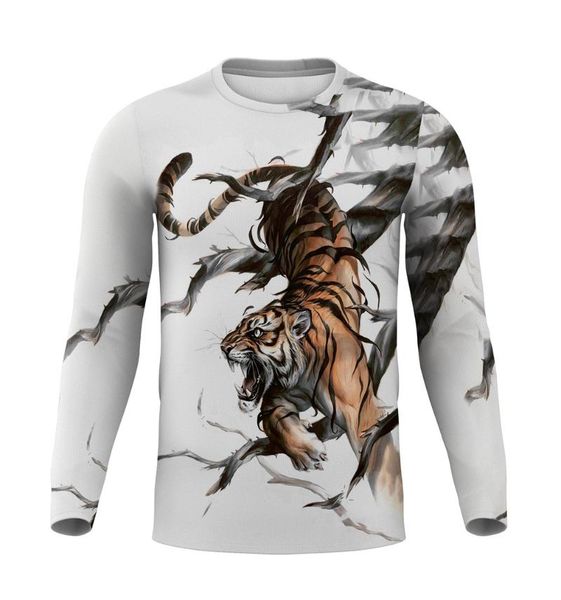 

men's t-shirts 2021 autumn funny white tiger t-shirt cool casual t shirt men black long sleeve printed wolf lion teenagers tees, White;black