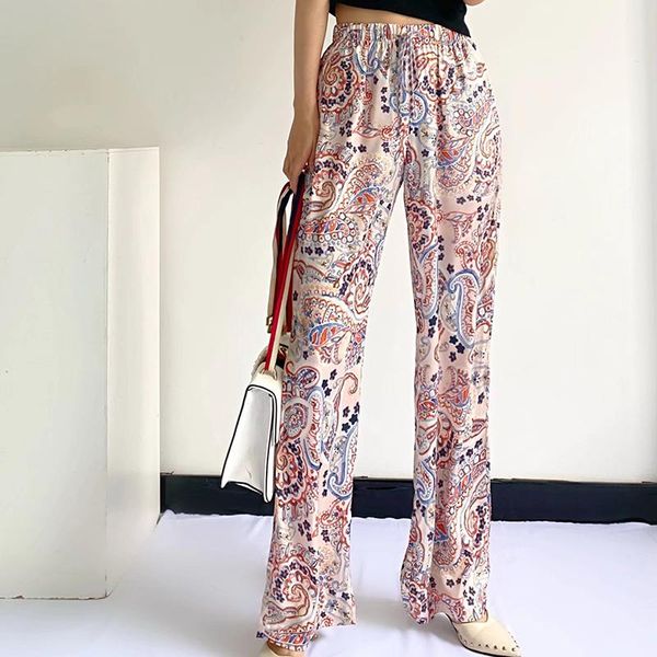 

women's pants & capris unizera 2021 za autumn versatile cashew nut graffiti high waist satin printed long casual trend, Black;white