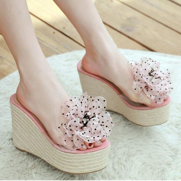 

female shoes slippers soft beige heeled sandals luxury slides on a wedge summer woman platform flower 2021 comfort black d