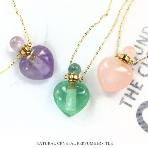 

pendant necklaces natural stone perfume bottle essential oil crystal pendants gold chain charms jewelry gift drop, Silver