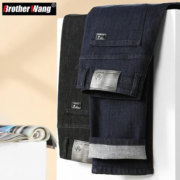 

men's jeans 2021 autumn men solid color cotton stretch business classic style regular fit denim trousers male brand pants, Blue