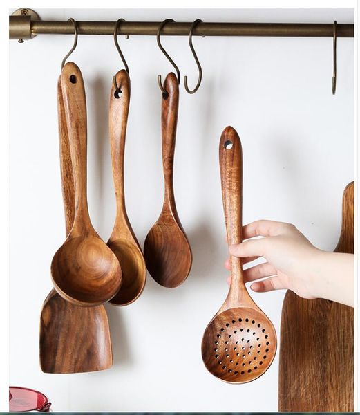 

spoons teak kitchen utensils, household non stick pot, cooking shovel, frying rice spoon, soup drain spoon