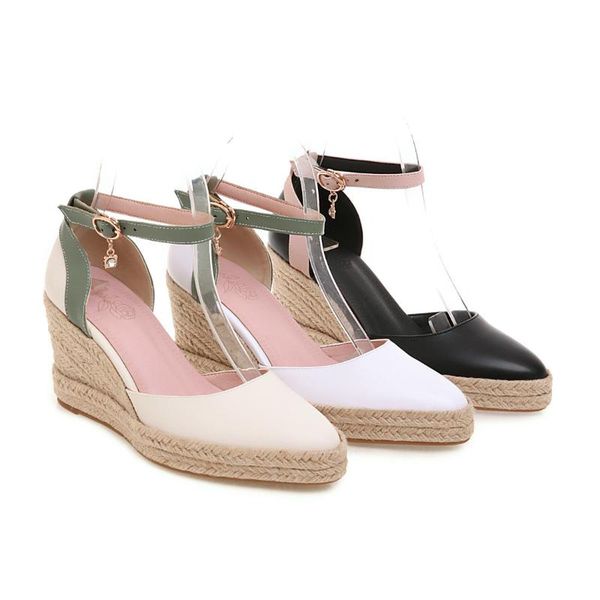 

2021 summer luxury sandals shoes buckle high heels suit female beige wedge fashion new high-heeled velvet spring low girls, Black