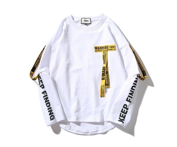 

mens designer lone sleeve ribbon t shirts hip hop fashion round neck fake two pieces pour hommes shirts 6612, White;black
