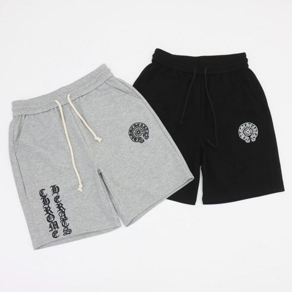 

21 tide brand ch summer new horseshoe Sanskrit embroidery croxin shorts men' and women' casual sports Capris 0F3L, Black