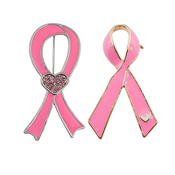 20 pcs / lote bling jóias moda mama cancer consciência metal esmalte fita rosa com pino de broche de coração