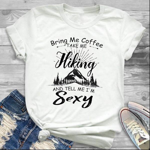 

women lady t shirt take me hiking printed tshirt ladies short sleeve loose tee shirt women female clothes graphic t shirt, White
