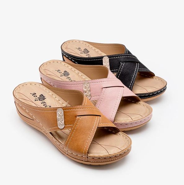 

sandals 2021 summer fashion wedges design style women's casula beach slip-on for ladies ke276, Black