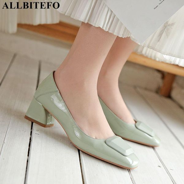 

dress shoes allbitefo arrive genuine leather square toe thick heels women high heel office ladies, Black
