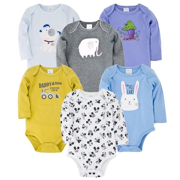 

6pcs baby bodysuit cotton cartoon print new born baby girl clothes 0-12m o-neck infant jumpsuit roupas body bebes baby clothing 210317, Blue