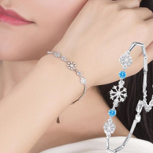 

charm bracelets inlaid zircon snowflake bracelet for women girls silver color resizable temperament female trendy jewelry, Golden;silver