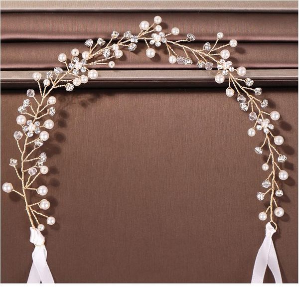 

ailibride pearl rhinestone wedding headband tiara crystal bridal headpiece hair ornaments tiara gold hairband women hair jllepf