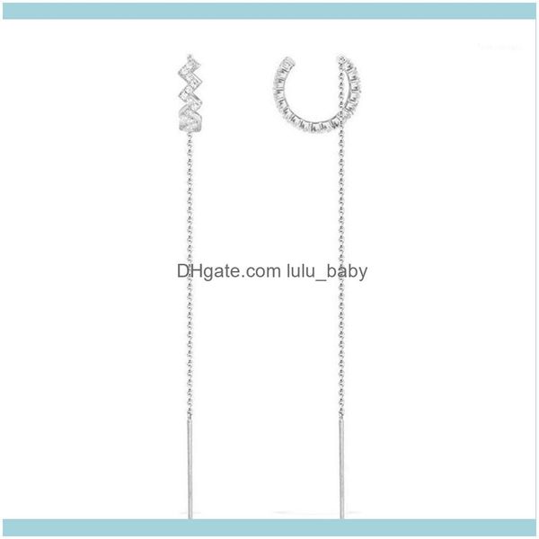 Dangle Jewelrydangle avizesi sljely moda markası 925 Sterling Sier Kübik Zirkonya Dalga Küpe 4 Renk Zikzak Tasarım Uzun Tasseller Kulak