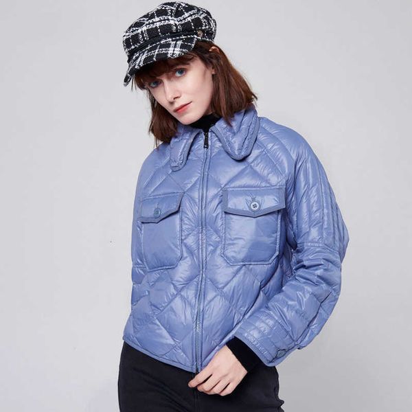 

winter ultra light white duck down jacket women short overcoat turndown collar zipper warm loose black casual outwear