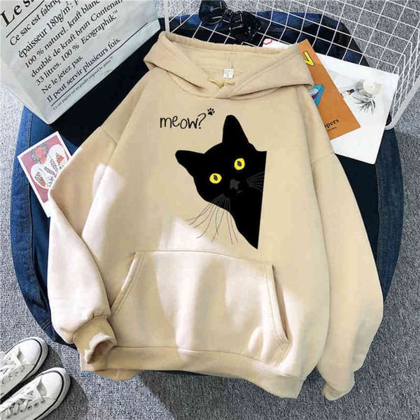 

meow black cat men hooded fashion loose sweatshirts thicken prints pullover street warm sportswear cloth