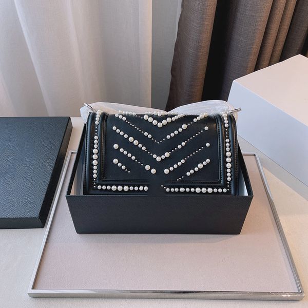 

2021 french chain flip shoulder bag pearl model large capacity 25cm outdoor sacoche party street women's wallet diagonal bag crossbodyb