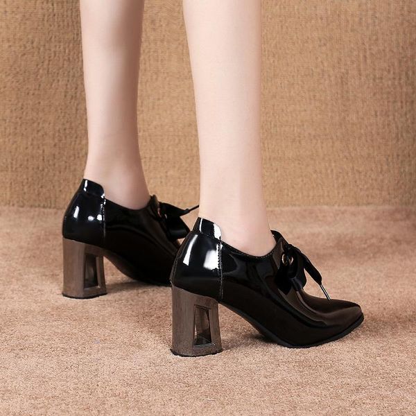 

dress shoes 2021 spring women pointed toe lace up high heels dres patent leather bare boots black botas mujer