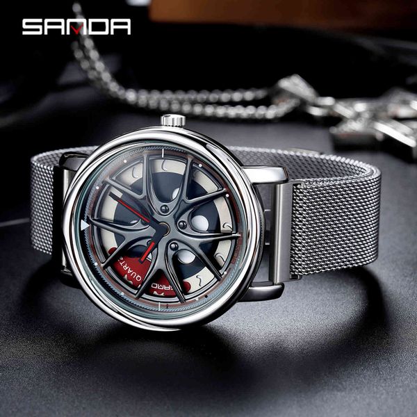 

sanda 2021 [360Â° spinning] rotating dial sell men watch racing & furious quartz wristwatch magnetic buckle relogio masculino, Slivery;brown