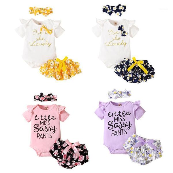 

clothing sets 0-18m born baby girls clothes flower short sleeve romper shorts bow headband, little miss sassy pants summer, White