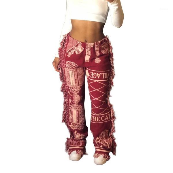 

women's pants & capris tassel patchwork trousers cartoon print jogger women high waist fashion casual long woman, Black;white