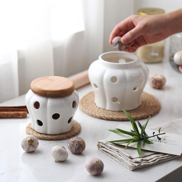 

storage bottles & jars creative ceramic bamboo cover cute shape kitchen garlic ginger ventilated organization tank el home use