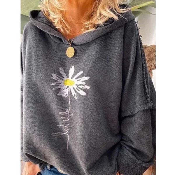 

women's hoodies & sweatshirts lugentolo gray women loose casual print pullovers spring fall fashion long sleeve, Black