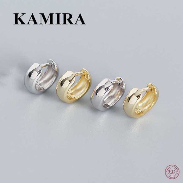 

hoop & huggie kamira real 925 sterling silver punk rock smooth round earrings for women unique simple birthday goth couples jewelry 2021, Golden;silver