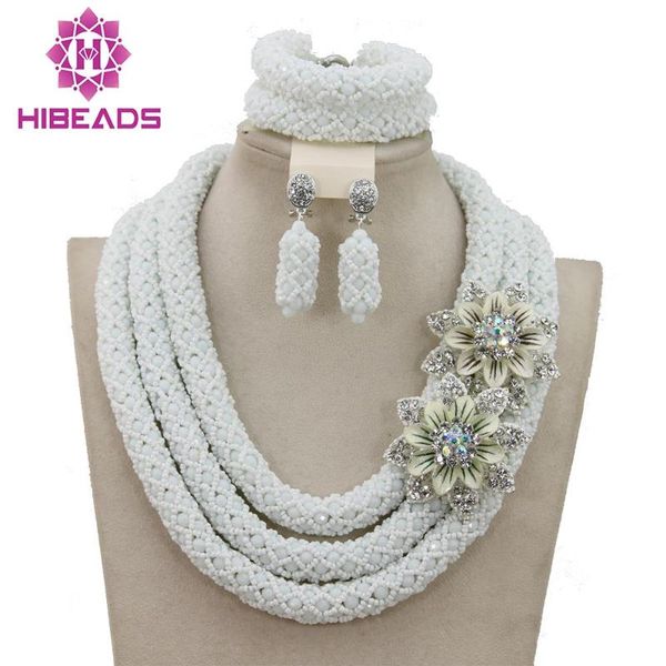

earrings & necklace pure white crystal bridal jewelry set african arabic beads statement wb410, Silver