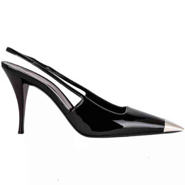

high heels 2021 summer metal small square head shallow mouth one-sided belt sandals women's thin black sho