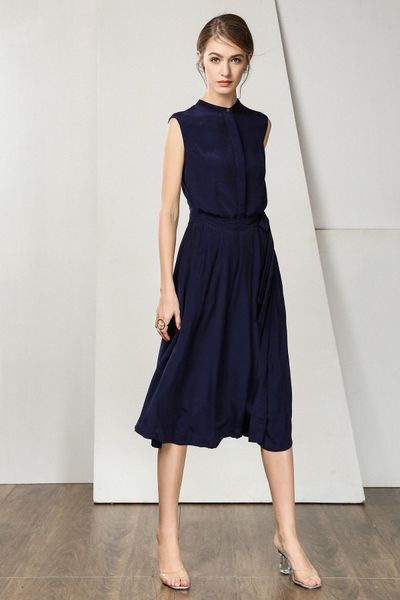 

2021 new summer women sleeveless medium long chiffon sun solid sashes knee-length elegant casual s6l0, Black;gray