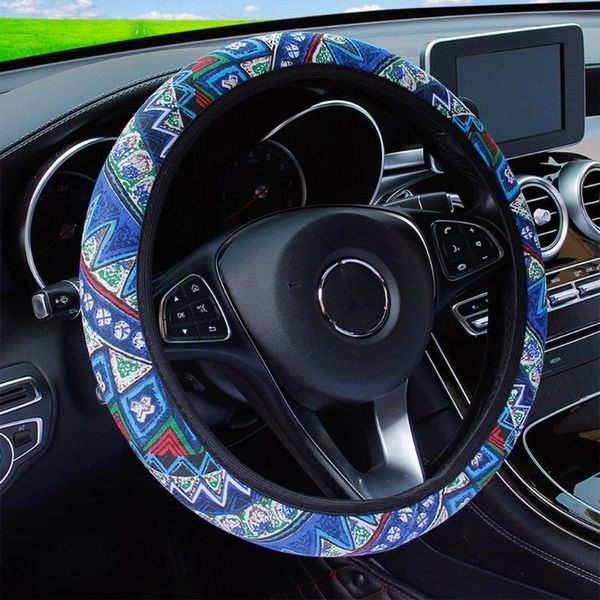 

steering wheel covers auto accessories guofeng series blue triangle elastic cover 37-38 medium universal type beautiful and durable