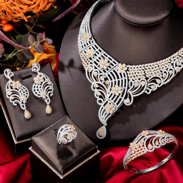 

earrings & necklace kellybola luxury dubai african noble bracelet ring jewelry set female bride wedding banquet fashion 4pcs, Silver