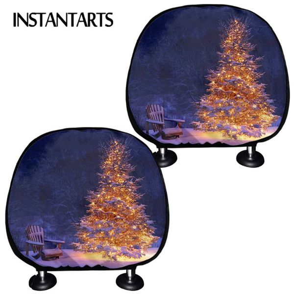 

seat cushions instantarts fashion christmas tree print comfortable 2pcs car pad headrest neck cover washable rest-cushion soft
