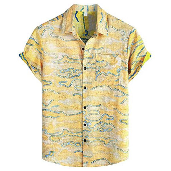 

men's casual shirts aloha summer short sleeve turn down collar blouse single-breasted slim fit daily men clothing chemise, White;black