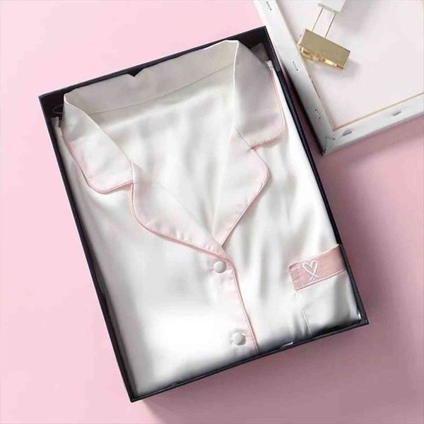 

silk pajamas summer two women sleepwear pieces set heart embroidery home clothes pijama long sleeve nightwear, Black;red