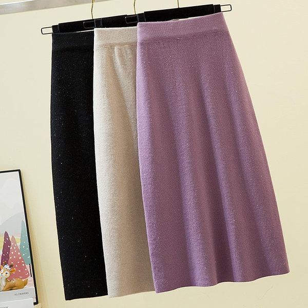 

skirts solid color black knitted split long female plus large size korean style oversized vintage high-waisted women's a6436