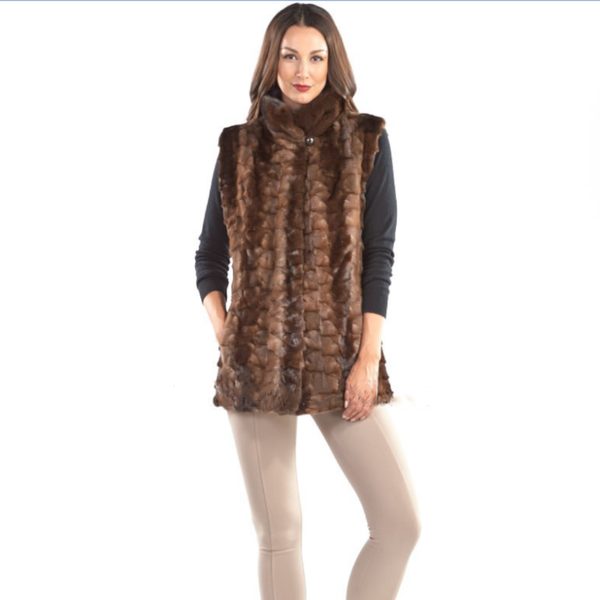 

women's fur & faux ladies real mink vest 100% coat, warm winter fashion, european street style, Black