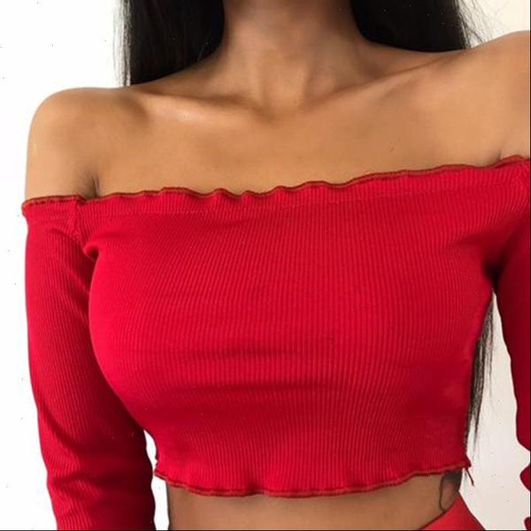 

new 2021 fashion women casual off shoulder crop blouse long sleeve slim shirt spring summer, White