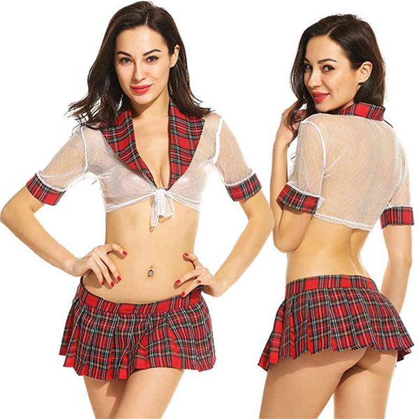 

women school girls plaid costume halter bra with mini skirt and briefs lingerie set 211208, Black;white
