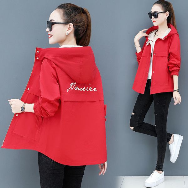 

2021 new spring autumn women jacket coat letter embroidery hooded short windbreaker with lining long sleeve female y568 cli3, Black;brown