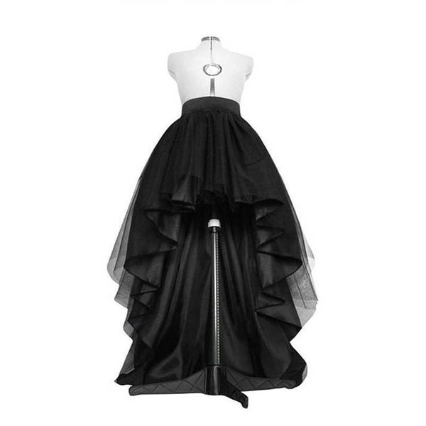 Высокая низкая черная тюль юбка асимметрии подол пожги пачка слоистые свадебное свадебное платье высокая талия плиссированная юбка выпускного вечера гала стильный SAIA 210311