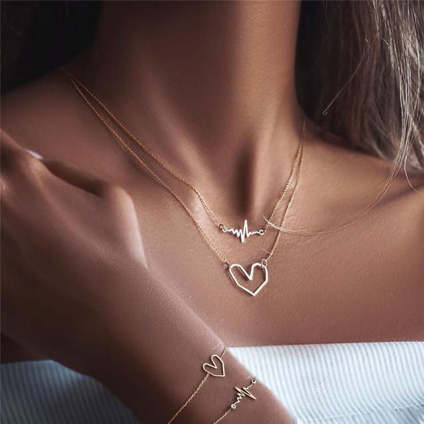 

pendant necklaces letapi fashion heart necklace gold color heartbeat choker for women jewelry gift, Silver