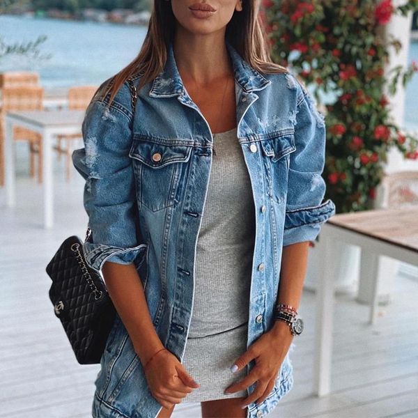 

women's jackets fashion female denim pockets jacket turn-dowm collar single breasted casual autumn 2021 women long sleeve streetwear co, Black;brown