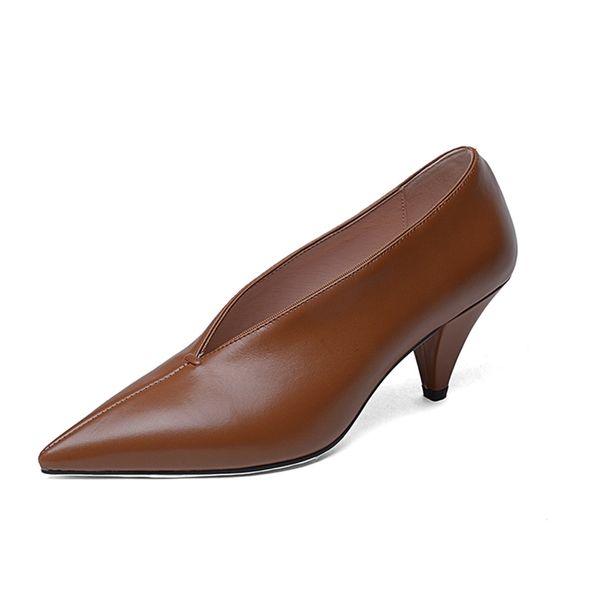 

2021 spring genuine pumps suede sheep pointed toe three colors black shoes women's heels 65zt