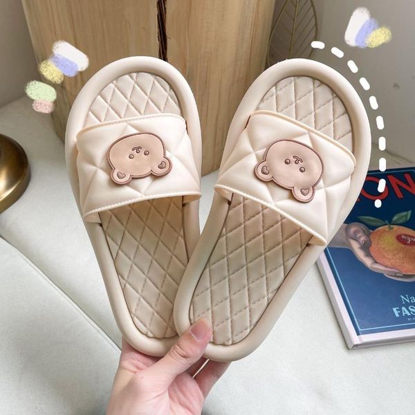 

slippers bear women's summer flip-flops sandals 2021 casual house of sunny kawaii home soft beach flip flops women, Black