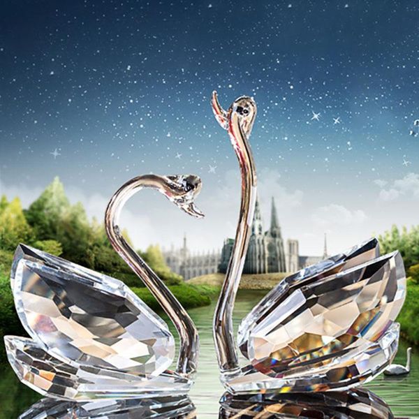 

decorative objects & figurines 60mm/80mm/100mm/120mm/180mm/230mm handmade 1 pair crystal swan crafts paperweight for wedding valentine'