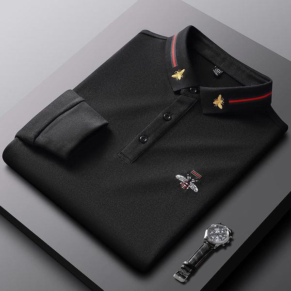 

men's polos high-end brand bee embroidery long-sleeved shirt lapel spring and autumn t casual business, White;black