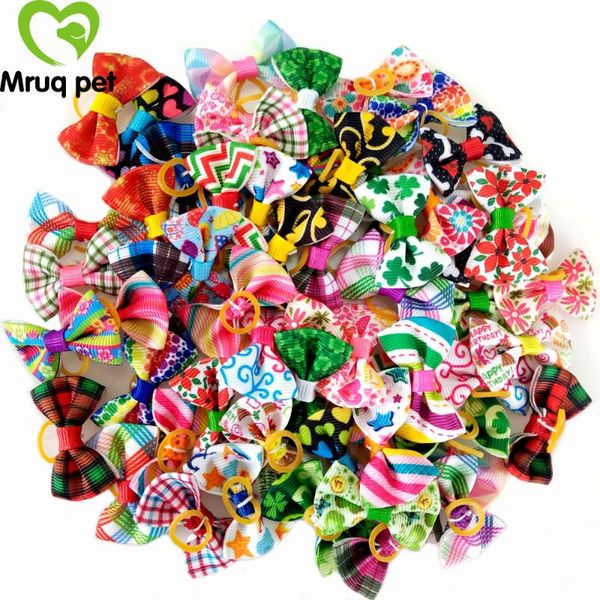 Abbigliamento per cani 100 pezzi Disegni fatti a mano Pet Hair Bows Colore brillante Accessori per toelettatura misti Prodotti