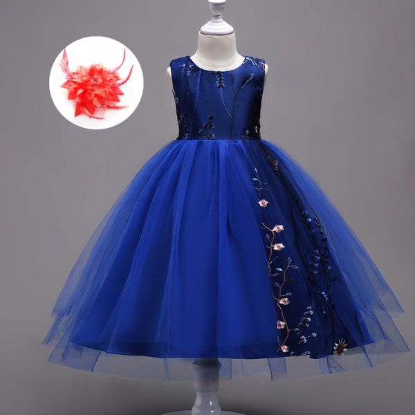 

girl's dresses summer little girl clothes embroidered flower with royal blue black wedding dress 10 11 12 13 14 15 years old, Red;yellow
